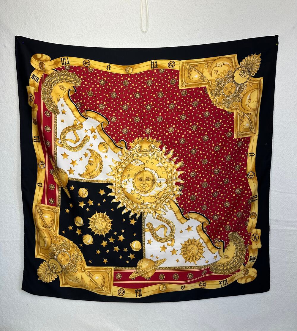Loris Azzaro Paris Square Vintage 90's Silk Poly Scarf 34" Square Celestial